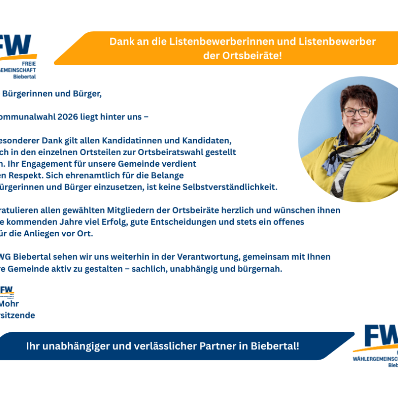 Dank an die Listenbewerberinnen und Listenbewerber der Ortsbeiräte