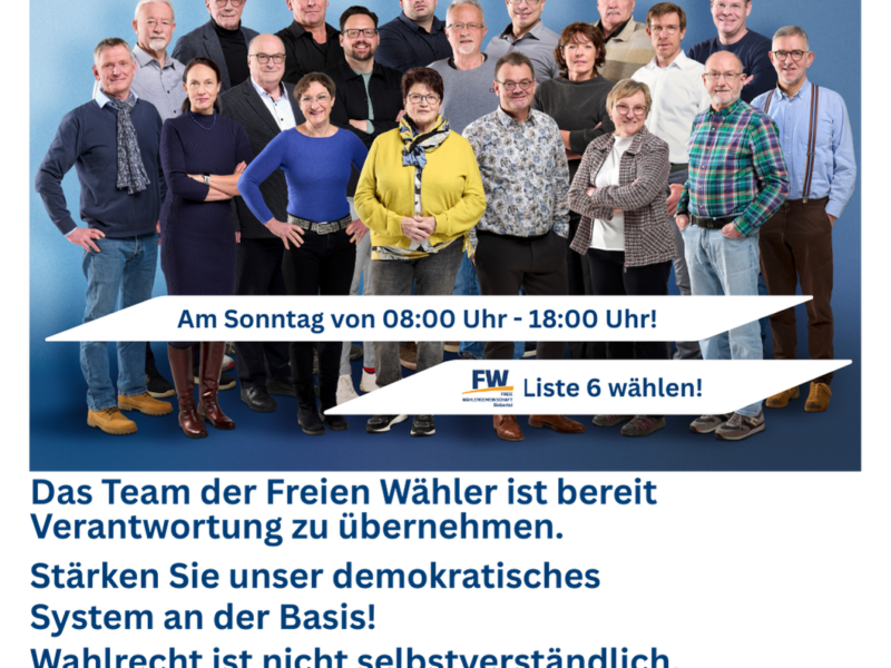 Kommunalwahl am kommenden Sonntag, 15.03. 2026 von 08:00 Uhr bis 18:00 Uhr!